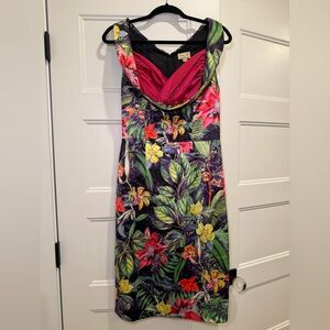 Lindy Bop Vibrant Floral Midi Dress - Pink, Yellow, Green